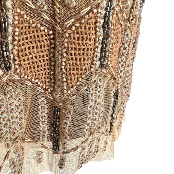 Sundance Beaded Moondusk Top Sleeveless Mesh Beige Tan Size Medium Petite - Picture 4 of 12